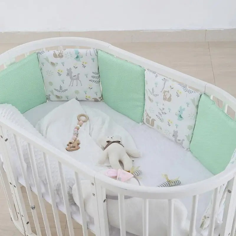 berceau tour de lit bebe coussins vert blanc animaux Copie