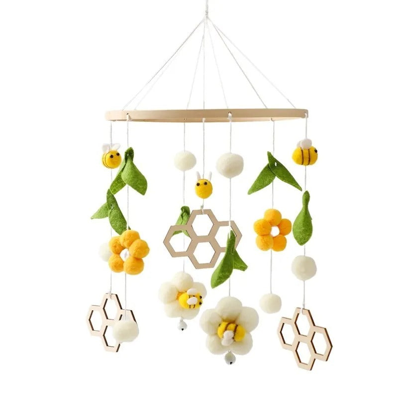mobile bebe rayons fleurs abeilles jaune blanc vert
