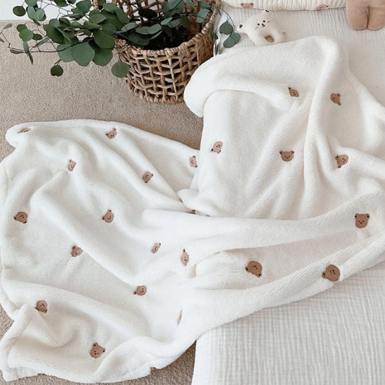 couverture bebe blanche oursons