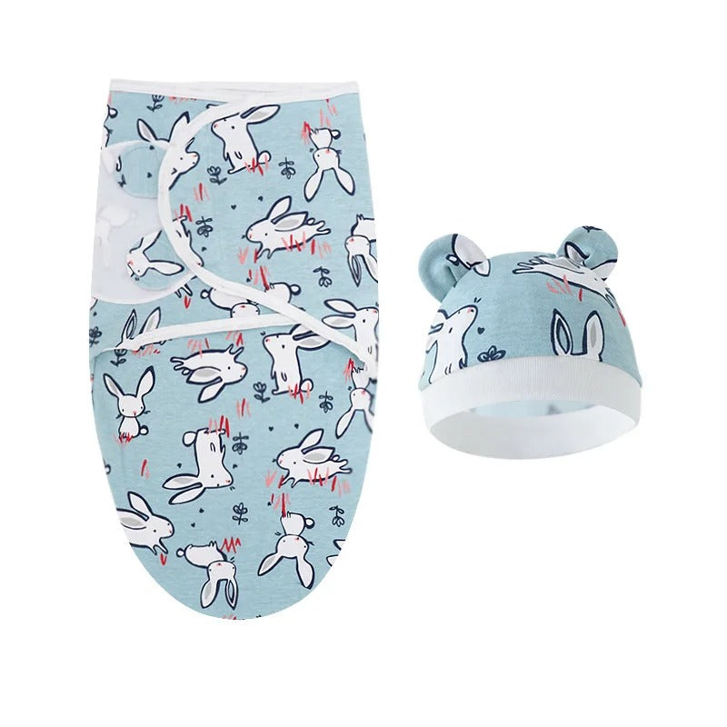 couverture bebe chapeau lapins bleu