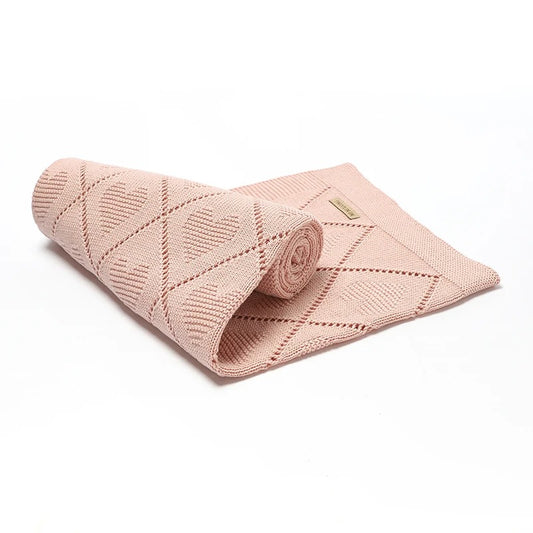 couverture bebe deplie tricot rose