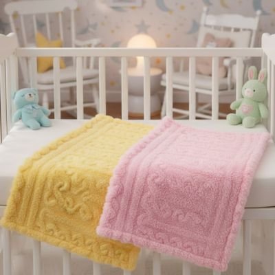 couverture bebe rose jaune sur berceau