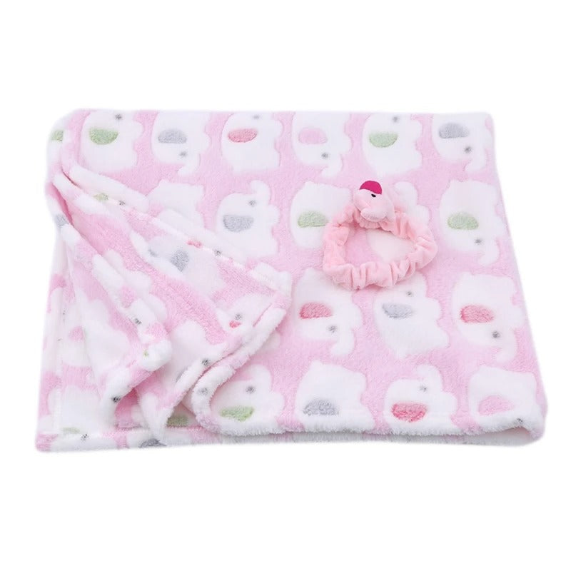 couverture bebe rose replie avec bandeau elastique
