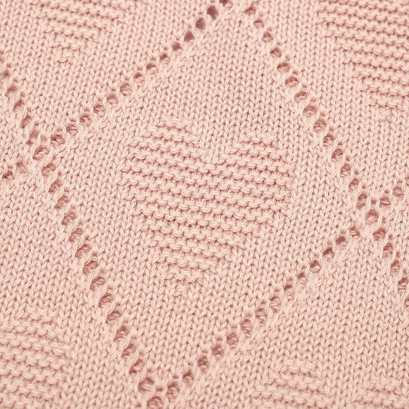 couverture bebe tricot coeur rose