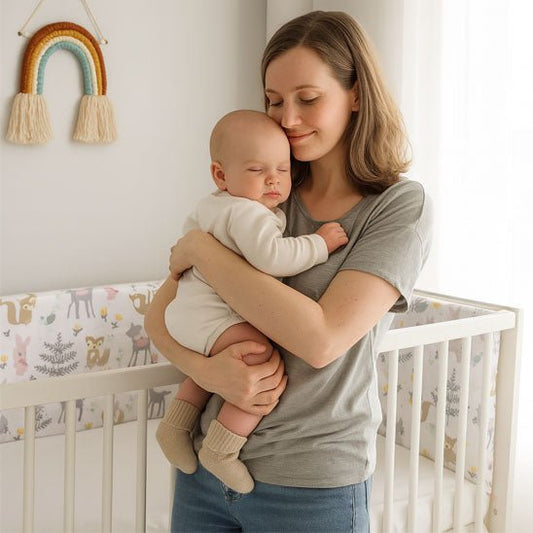 maman tient bebe tour de lit animaux berceau