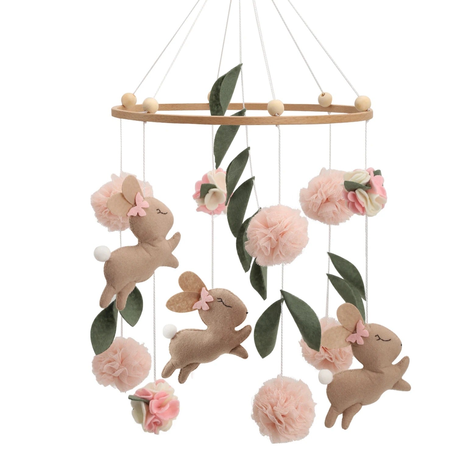 mobile bebe lapins rose brun