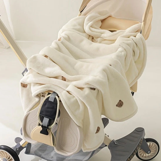 poussette couverture bebe blanche oursons
