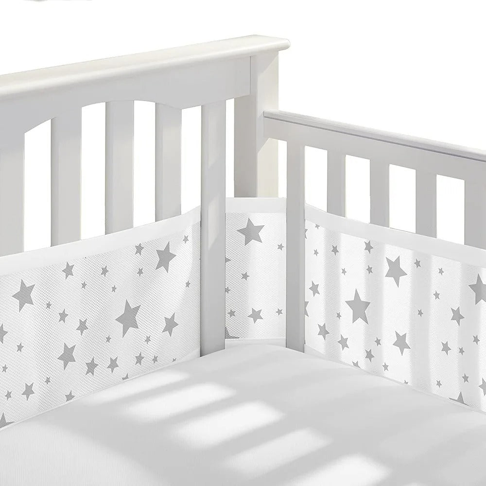 tour de lit etoiles blanc gris